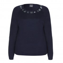 PERSONA beaded neckline navy SWEATER - Plus Size Collection