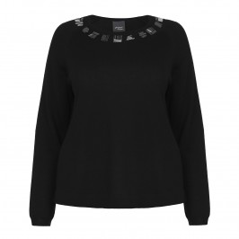 PERSONA beaded neckline black SWEATER - Plus Size Collection