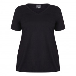 PERSONA BY MARINA RINALDI V-NECK COTTON STRETCH T-SHIRT BLACK - Plus Size Collection