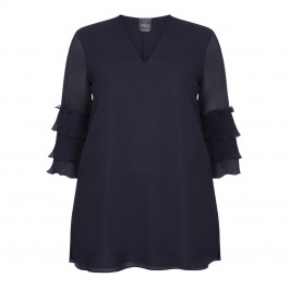 PERSONA BY MARINA RINALDI RUFFLE SLEEVE TUNIC NAVY - Plus Size Collection