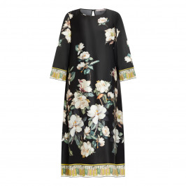 Piero Moretti Gardenia Print Silk Dress Black - Plus Size Collection