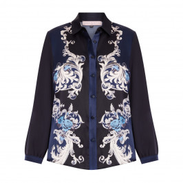 Piero Moretti Printed Silk Shirt Navy - Plus Size Collection