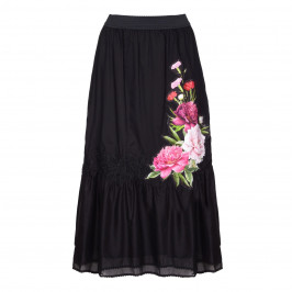 PIERO MORETTI BLACK TIERED APPLIQUE MAXI SKIRT - Plus Size Collection