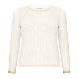 PIERO MORETTI CREAM WAFFLE SWEATER WITH GOLD TRIM - Plus Size Collection