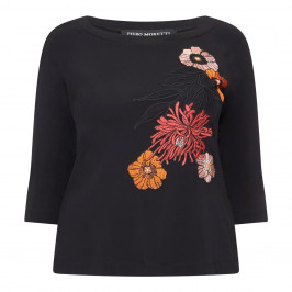 PIERO MORETTI PRINT ORANGE JERSEY FLORAL APPLIQUE TOP  - Plus Size Collection