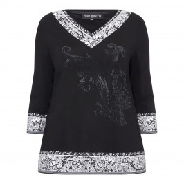 PIERO MORETTI PAISLEY MONOCHROME JERSEY TOP  - Plus Size Collection