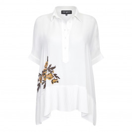 PIERO MORETTI WHITE TUNIC WITH EMBROIDERED FLORAL APPLIQUE  - Plus Size Collection