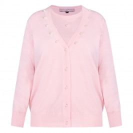 Piero Moretti Merino Pearl Embellished Cardigan Twinset Pale Pink - Plus Size Collection