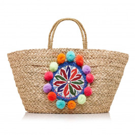 PRANELLA straw BAG with beads and pom poms - Plus Size Collection
