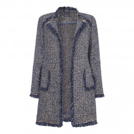 ROF AMO BLUE TWEED LONG JACKET WITH FRAYED HEM - Plus Size Collection