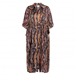Sallie Sahne Printed Satin Shirt Dress Taupe - Plus Size Collection