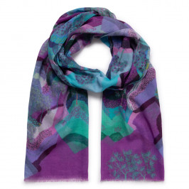 Salto Silk Cotton Blend Scarf Print Turquoise  - Plus Size Collection