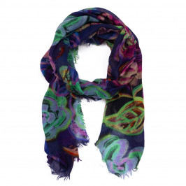 Salto Abstract Floral Print Merino Wool Scarf Purple  - Plus Size Collection