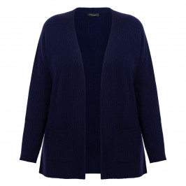 Sandra Portelli Pure Cashmere Ribbed Cardigan Navy  - Plus Size Collection