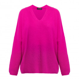 Sandra Portelli V-Neck Ribbed Cashmere Knitted Tunic Fuchsia - Plus Size Collection
