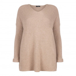 SANDRA PORTELLI RIBBED PURE CASHMERE SWEATER TAUPE - Plus Size Collection