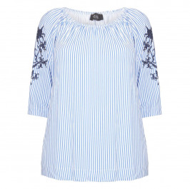 BEIGE LABEL BLUE VERTICAL STRIPE TOP WITH EMBROIDERY  - Plus Size Collection