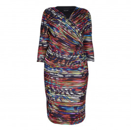 BEIGE LABEL PRINT MULTICOLOUR PLEATED EFFECT WRAP DRESS   - Plus Size Collection