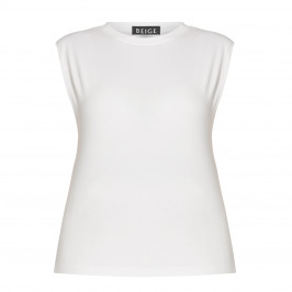 BEIGE STRETCH JERSEY CAP SLEEVE TOP WHITE  - Plus Size Collection