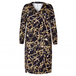 BEIGE EQUESTRIAN MOTIF DRESS BLACK AND GOLD - Plus Size Collection