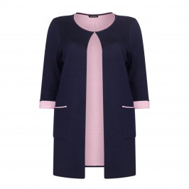 VERPASS navy collarless KNITTED JACKET with pink interior - Plus Size Collection