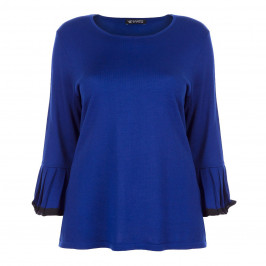 VERPASS BLUE SWEATER WITH PLEATED TRUMPET CUFF - Plus Size Collection