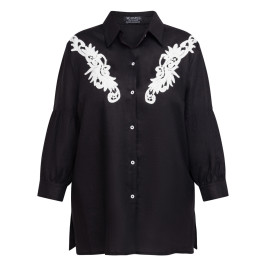 Verpass Linen Shirt with Yoke Embroidery Black - Plus Size Collection