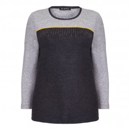 VERPASS black and grey colour block TOP with amber detail - Plus Size Collection