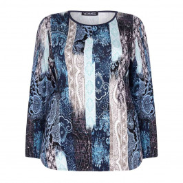 VERPASS blue PAISLEY PRINT TOP WITH STRIPE EFFECT - Plus Size Collection