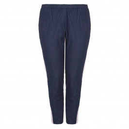VERPASS NAVY CROPPED PULL ON TROUSERS WITH STRIPE DETAIL  - Plus Size Collection
