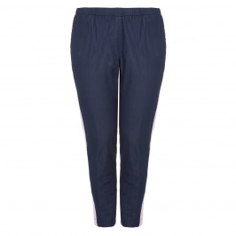 VERPASS NAVY CROPPED PULL ON TROUSERS WITH STRIPE DETAIL  - Plus Size Collection