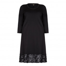 Yoek Black Dress With Floral Appliques - Plus Size Collection