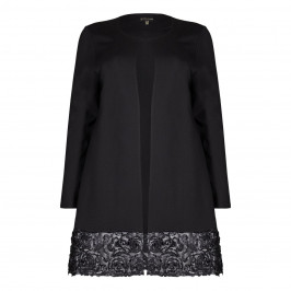 Yoek Black Long Jacket With Floral Applique - Plus Size Collection