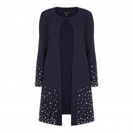 YOEK NAVY LONG PEARL EMBELLISHED JACKET - Plus Size Collection