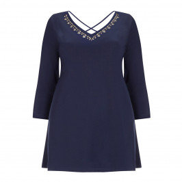 YOEK NAVY EMBELLISHED CRYSTALS TUNIC - Plus Size Collection