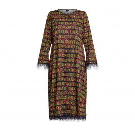 Yoek Aztec Print Dress Feather Trim Bronze - Plus Size Collection