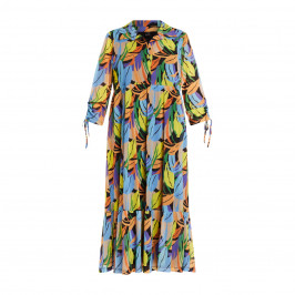 Yoek Empire Line Multi Colour Leaf Print Dress - Plus Size Collection