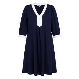Yoek Jersey Dress Navy White Tipping - Plus Size Collection