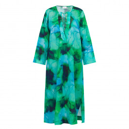 Yoek Watermark Cotton Shirt Dress Aqua - Plus Size Collection