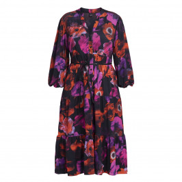 YOEK POPPY PRINT DRESS FUCHSIA  - Plus Size Collection