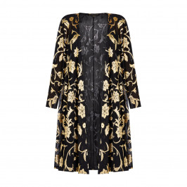 Yoek Black Duster Gold Flowers  - Plus Size Collection