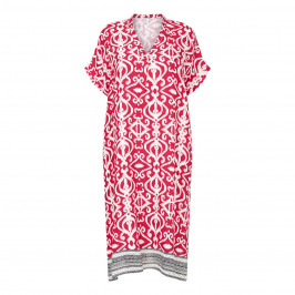 YOEK LINEN TILE PRINT DRESS RED - Plus Size Collection