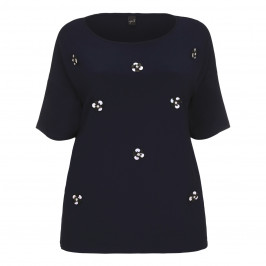 YOEK navy silky jersey embellished TOP - Plus Size Collection