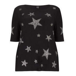 YOEK BLACK STAR MOTIF CRYSTALS JERSEY TOP  - Plus Size Collection