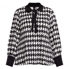 Yoek Houndstooth Tie Neck Tunic Black and White  - Plus Size Collection