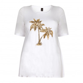 YOEK WHITE JERSEY TUNIC WITH PALM SEQUIN MOTIF  - Plus Size Collection