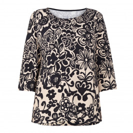 ZAIDA FLORAL PRINT TOP BLACK AND CREAM  - Plus Size Collection