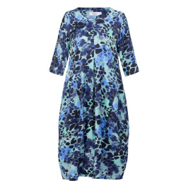 Aino Satin Viscose Cocoon Animal Print Midi Dress Blue - Plus Size Collection