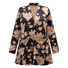 Alembika Velvet Leaf Pattern Jacket Black and Tan - Plus Size Collection