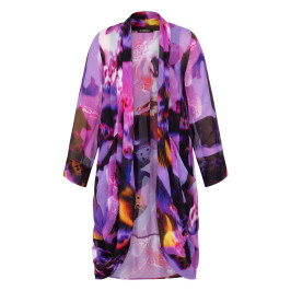 Alembika Abstract Floral Duster Coat Purple - Plus Size Collection